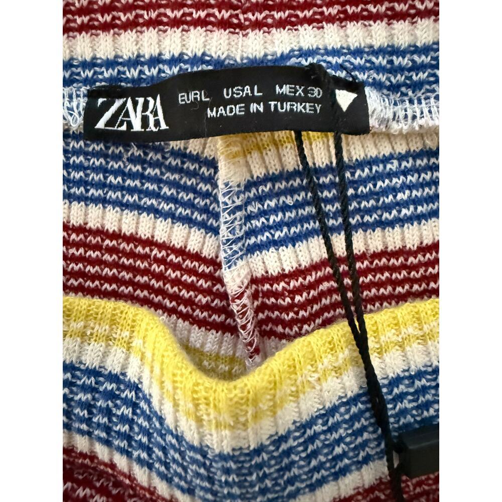 Zara Sz L Striped Pull On Flare Pants Red Yellow Blue High Waist | NWT - Picture 3 of 8